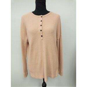 Women's Peach Scoop Neck Sweater Size Large Thermal Waffle Knit Look